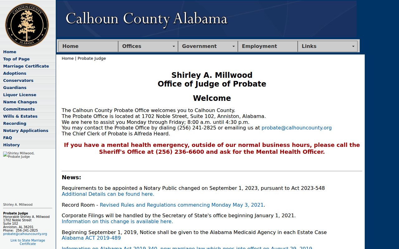 Calhoun County Probate Court records page