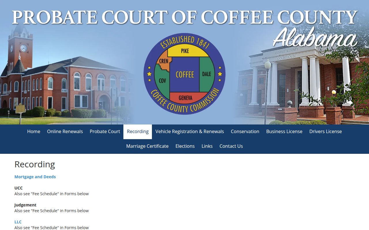Coffee County Probate Court records page