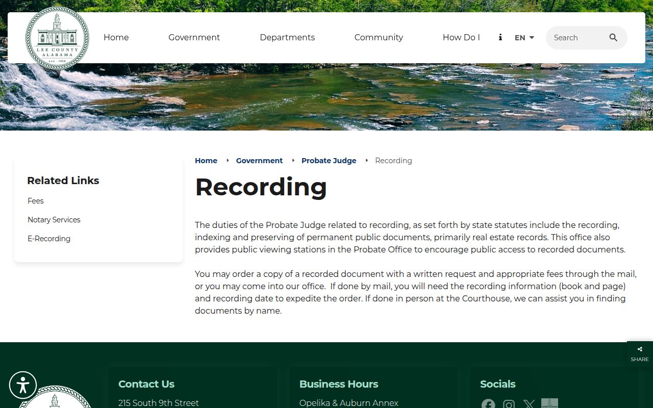 Lee County Probate Court records page