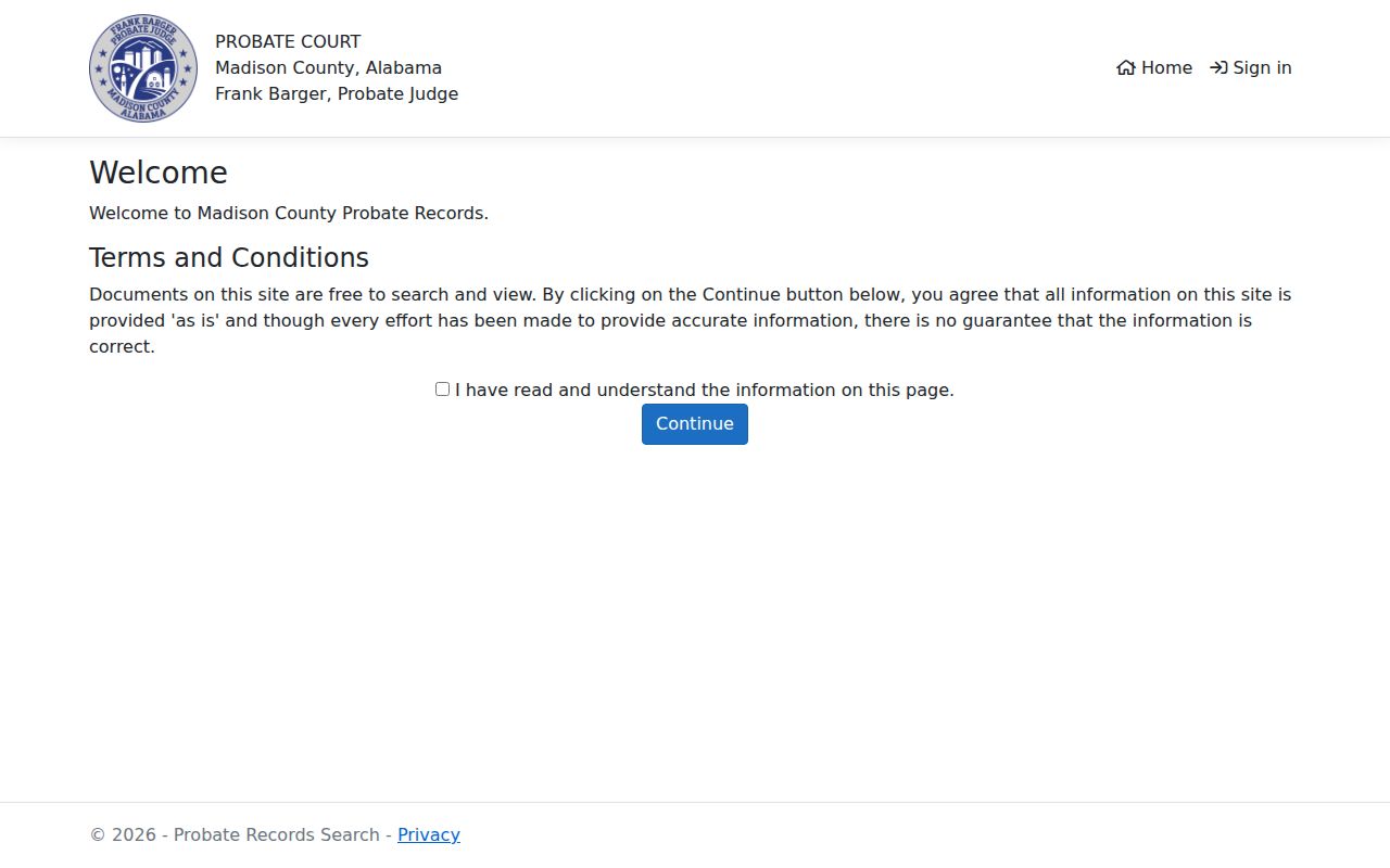 Madison County Probate Court records page