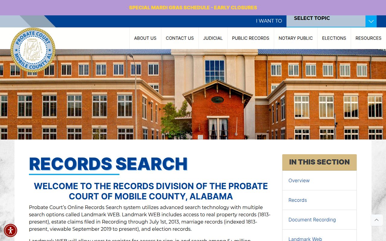 Mobile County Probate Court records page