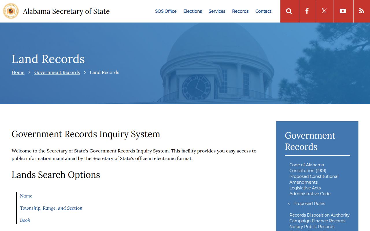 Alabama Secretary of State historical land records search